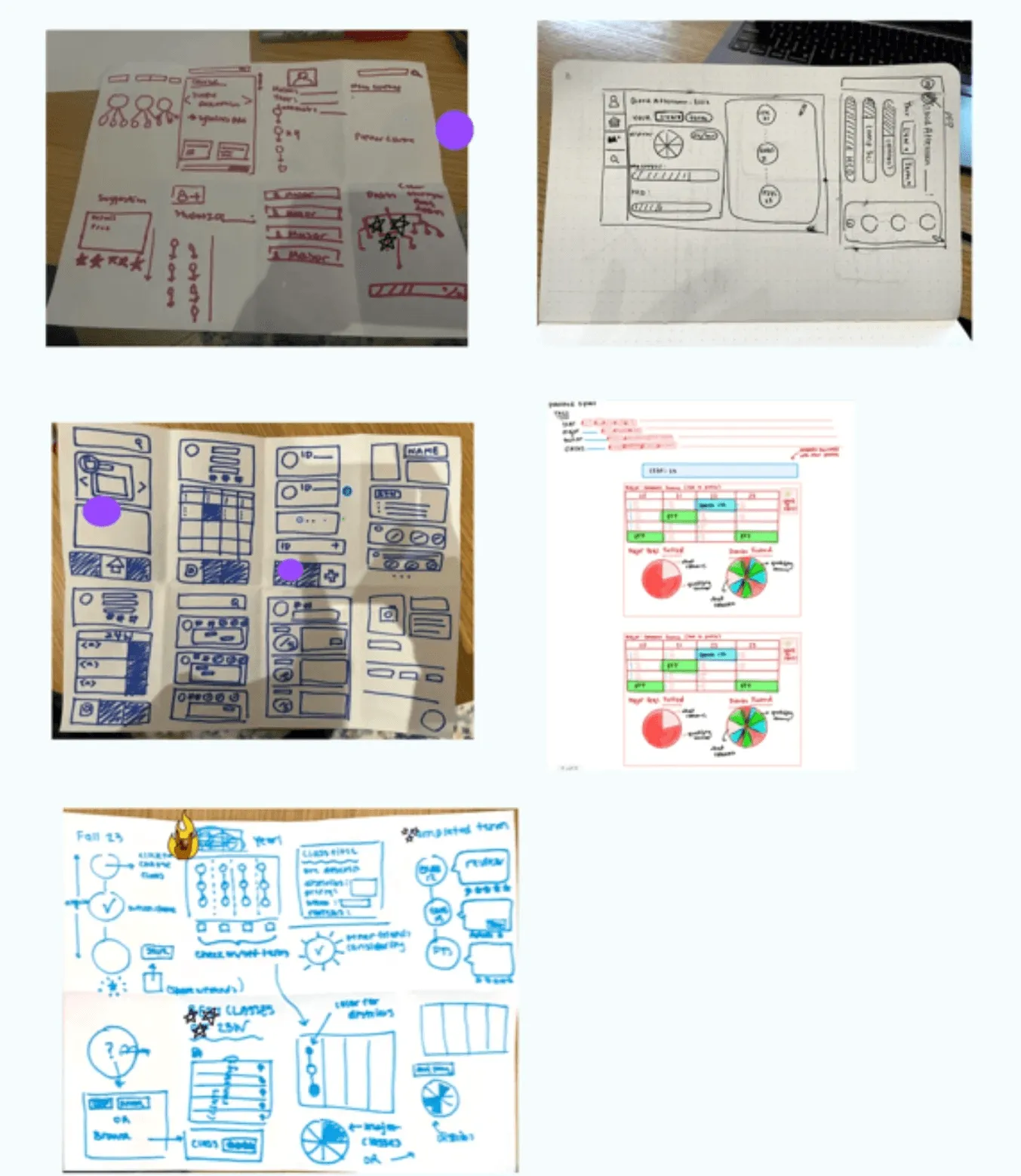 Crazy 8s sketch sheets from the brainstorming sessions