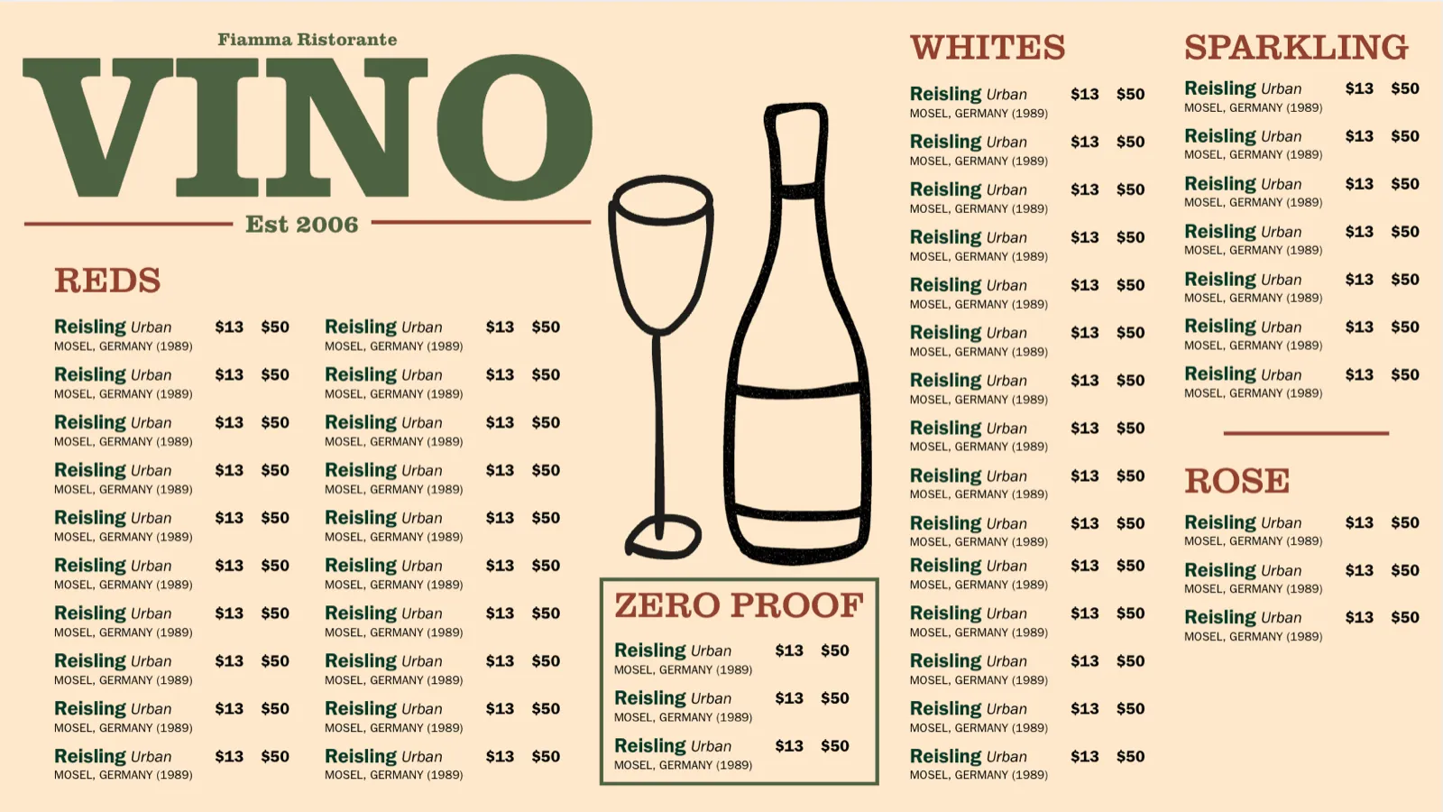 The final wine menu — 338% increase in wine by-the-bottle sales