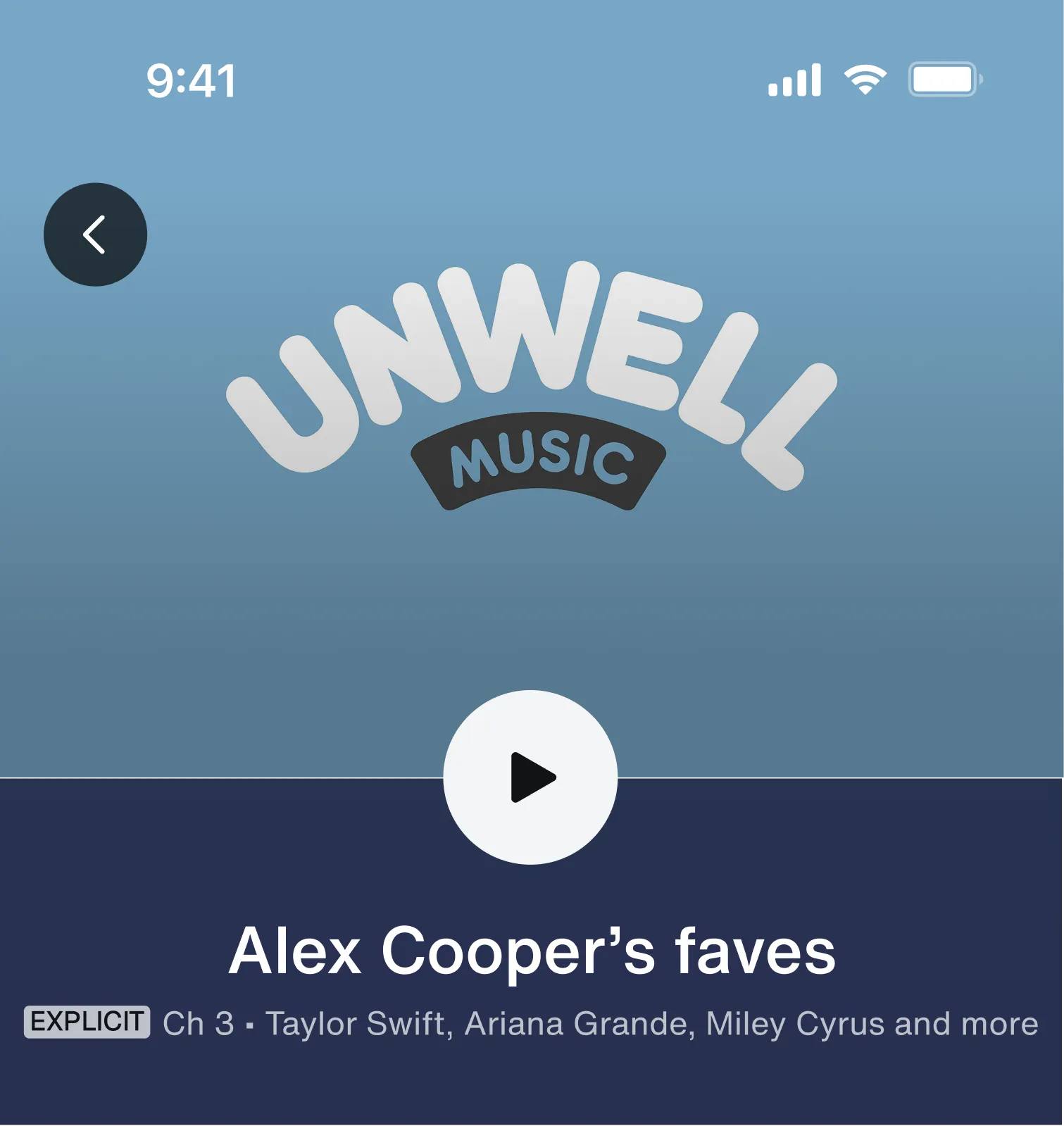 The Alex Cooper's faves entity page with EXPLICIT spelled out at the front of the metadata line