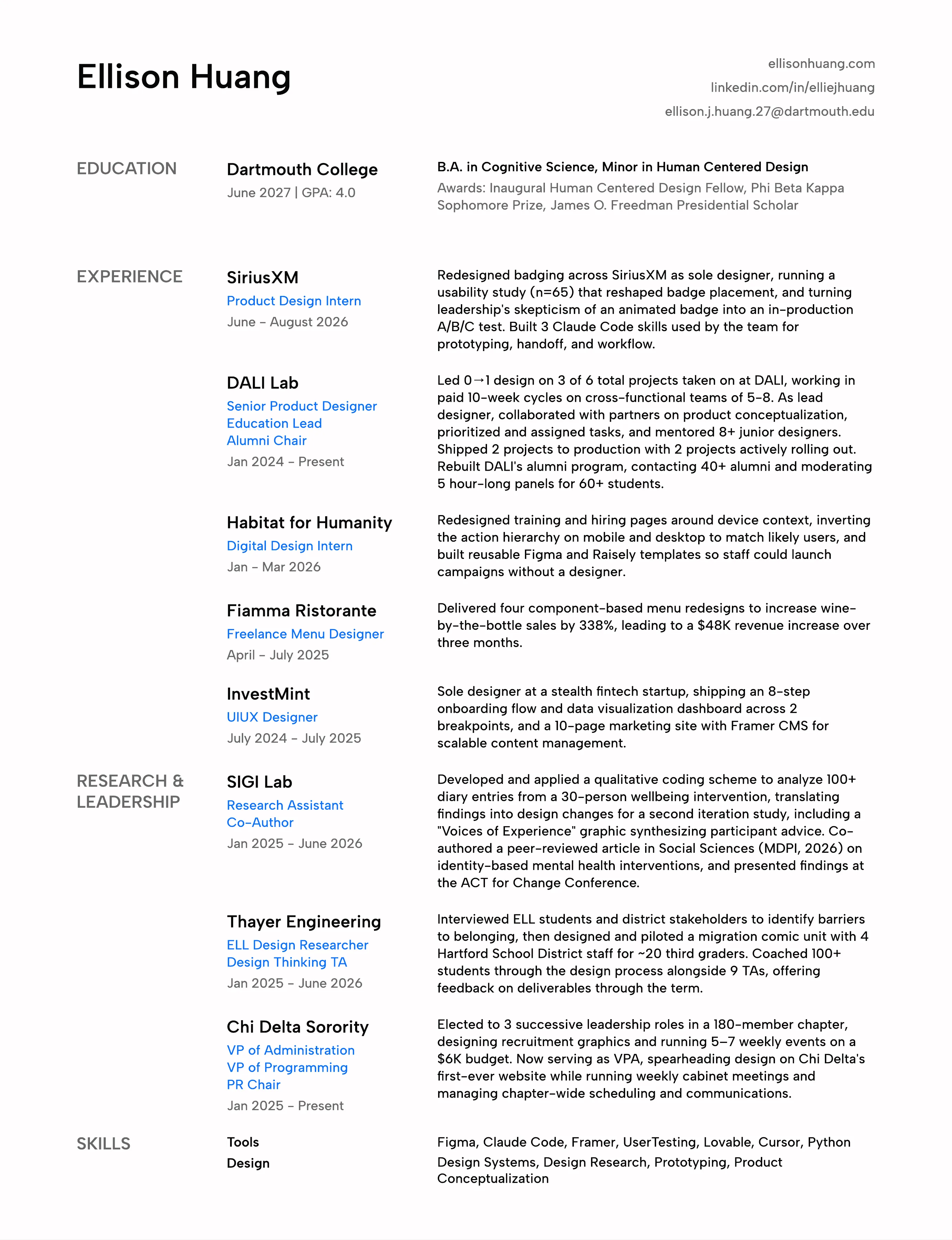 Ellison Huang's resume